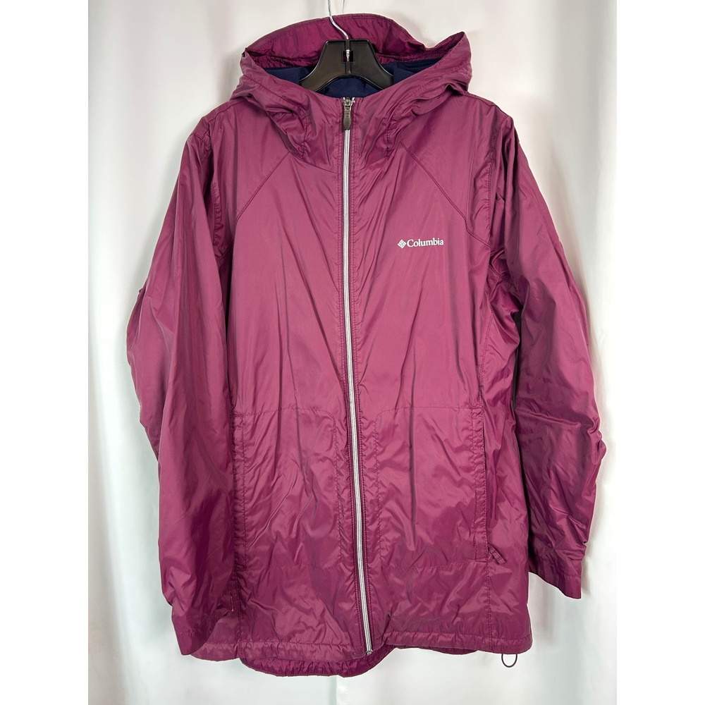 Columbia Plum Solid Hooded Windbreaker Fleece Lined Gorpcore Jacket Outdoor XL